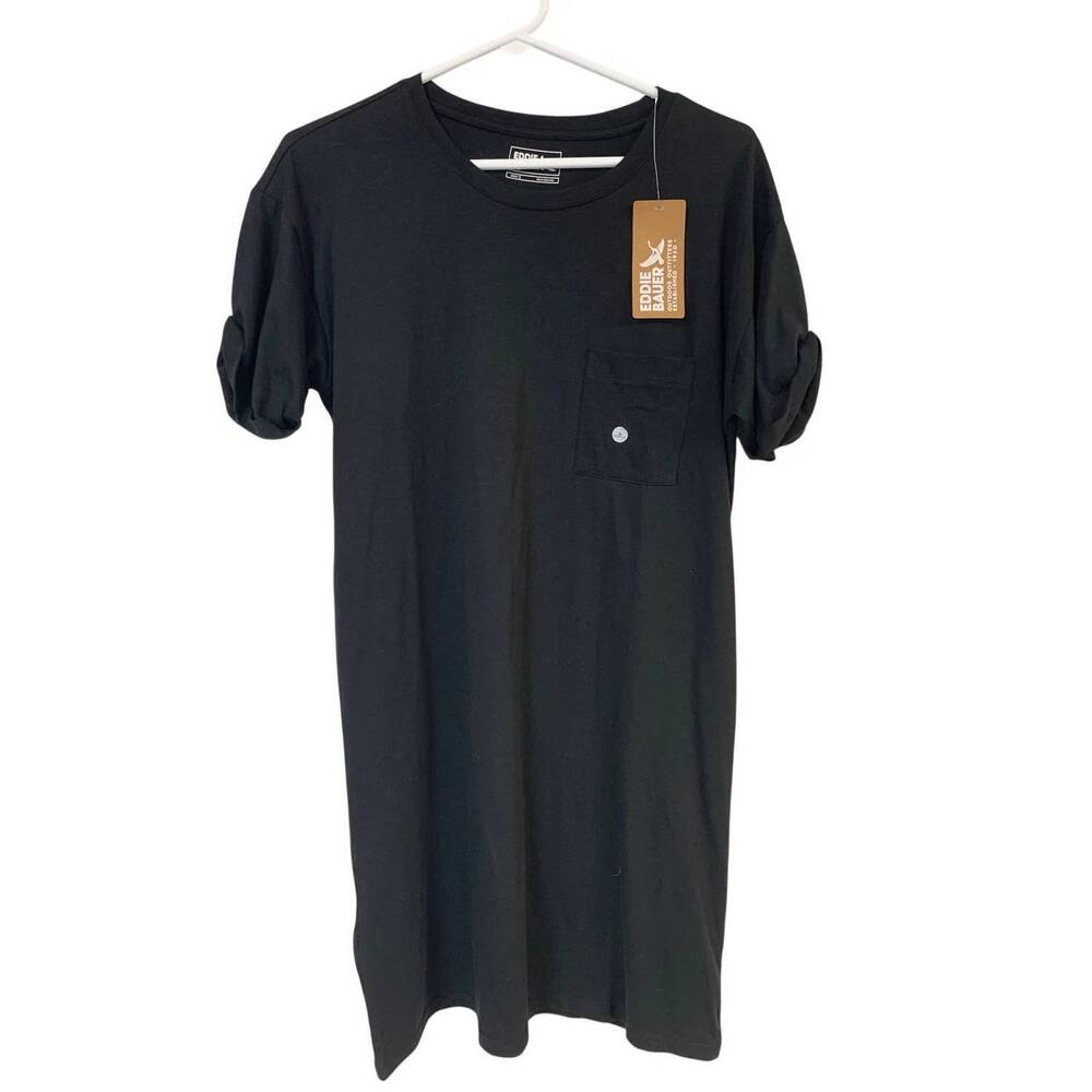 NEW EDDIE BAUER women's coast climb pocket tee shirt mini dress in black